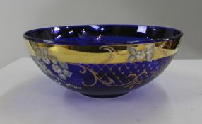 Vintage Italian Painted & Gilded Cobalt Blue Bowl