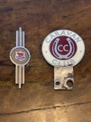 Motoring interest two badges on caravan club, and one morris badge