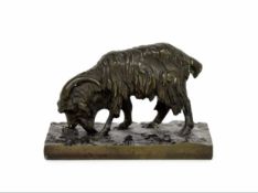 After Jean Bayre (1796-1875) - bronze of a grazing goat upon a rectangular base