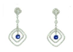18ct White Gold Diamond And Sapphire Drop Earrings (S1.02) 1.75 Carats