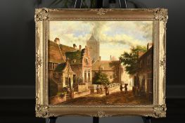 Original Fine Oil on Panel of a Dutch Street Scene in Hand Made Frame