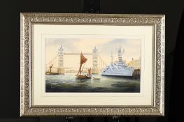 Original Painting of HMS Belfast in the Thames by Ken Hammond