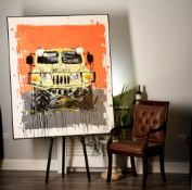Very Large Striking Original Oil on Canvas of a 4x4