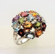 18 Multi-Stone Rainbow Cluster Ring