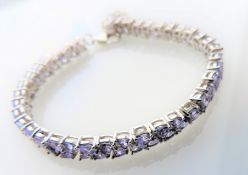 15.6 Carat Sterling Silver Tanzanite Tennis Bracelet