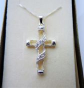 Diamond Pendant Cross in Sterling Silver