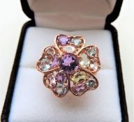 Multi Gemstone Flower Shaped Tutti Frutti Ring