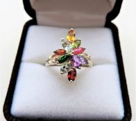 Tutti Frutti Multi Gemstone Bouquet Cluster Ring