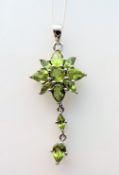 Sterling Silver Peridot Flower Cluster Pendant Necklace