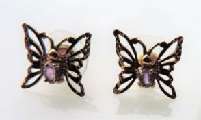 Vintage Gold & Amethyst Butterfly Earrings