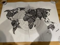 Faye Halliday Limited Edition Print World Map A1