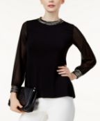 Alfani Petite Beaded Sheer-Sleeve Top In Gilded Plum. Colour Black Size M Rrp £65