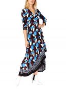 Inc Womens Blue Printed Asymmetrical Hem 3/4 Sleeve V Neck Tea-Length Wrap Dress Size: S Rrp £80
