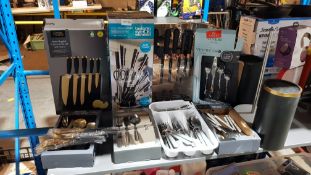 (R1G) Mixed Cutlery / Knife Set To Include Taylors Eye Witness, Black & Gold Knife Set With Stand,
