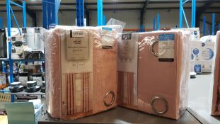 (R1F) 2 Items : 1 X Eyelet Plain Curtains Pink (Width 228cm Drop 228cm) & 1 X Eyelet Textured Weave