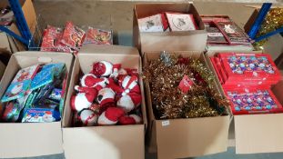 (R11C) Contents Of 4 Bpxes. Christmas Lot To Include Christmas Cracker Packs, Tinsel, Santa Table D