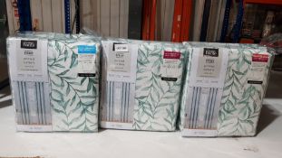 (R12A) n3 Items : 2 X Eyelet Printed Curtains Green Leaf (Width 168cm Drop 182cm) & 1 X Eyelet Prin