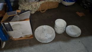 (R2F) 12 Piece Porcelain Marble Effect Dinner Set