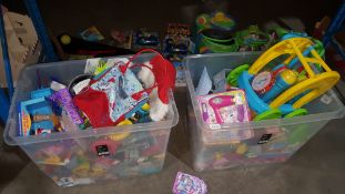 (R3D) Contents Of 2 Containers : Mixed Small Toys To Include Kinetic Sand, Wind Up Racers, Musical