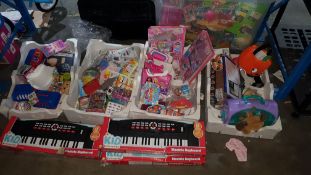 (R3I) Contents Of Floor. To Include 5 X Kid Connection Electric keyboard, Glitter Art, Long Black W