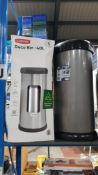 (R2I) 2 Items : 1 X Curver One Touch Brushed Silver Deco Bin 40L & 1 X Moda Bin 42L Grey/Black