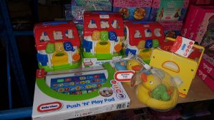 (R3A) 7 Toy Items : 3 X Sort N Learn Activity, 1 X Little Tikes Push N Play Pad, 2 X Spalshtime D