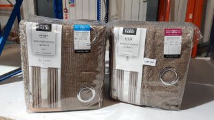 (R12A) 2 Items : 1 X Eyelet Textured Weave Curtains Mink RRP £52 (Width 228cm Drop 228cm) & 1 X Eye