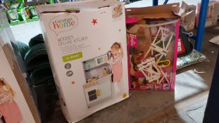 (R1D) 2 Items : 1 X Wooden Deluxe Kitchen & 1 X Barbie Hugs N Horses