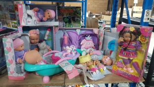 (R3I) Approx. 11 Items. Mixed Doll Set To Include My Sweet Baby Hairplay Doll, Baby Doll With Bathtu