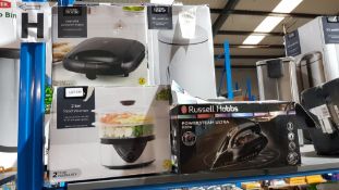 (R2G) 3 Items : 1 X Non Stick Sandwich Maker, 1 X 2 Tier Food Steamer & 1 X Russell Hobbs Powerstea