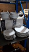(R2I) 24 Piece Stoneware Essentials White Square Dinner Set