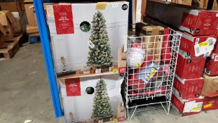 (R7H) 4 X Pop Up Snowy Tree Pre Lit (5ft Ð 1.5m) & Contents Of Basket : Mixed Christmas Items To In