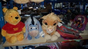 (R7N) 12 Items : 3 X Large Disney Plush Toys (Winnie The Poo, Eeyore & Simba) & 9 X Mixed Dora The