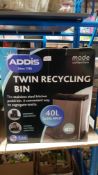 (R6E) Kitchen. 1 X Addis Twin Recycling Bin 40L Chrome. (Dent On Side)