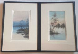 Pair Of Original Signed Watercolours. Continental Sunsets - J Monti
