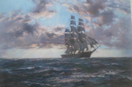 Montague Dawson RSMA, FRSA (1890–1973) Large framed Tall ships print Peach hews to sky