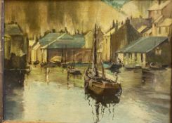 Unsigned oil painting depicting boats in the harbour
