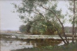 George Neil (Scottish) signed oil painting “Ducks in woodland pool”
