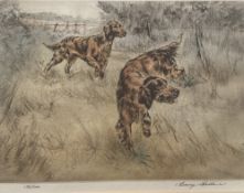 Henry Wilkinson coloured etching of a dog 