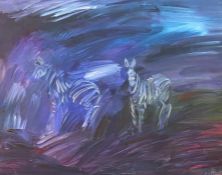 Kirsten Harris Signed oil Zebra Namibia