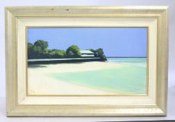 Modern Paradise Beach Landscape Giclee Print Set in Frame