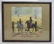 Original Cowboys Pastel Painting Framed