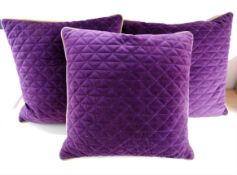 Set of 3 Purple & Gold Velvet Feather Cushions
