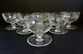 Set of 6 Antique Edwardian Etched Glass Dessert/Sundae Dishes