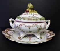 Antique Sevres Porcelain Soup Tureen & Platter Sevres Mark on Base 44cm Long