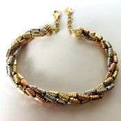 21 cm (8.3 in) Italian Dorica Beads Bracelet. In 14K Tri Colour White Yellow and Rose gold