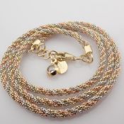 44 cm (17.3 in) Italian Beat Dorica Necklace. In 14K Tri Colour White Yellow and Rose gold