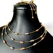 Italian Dorica Beads Earring and Necklace set. In 14K Tri Colour White Yellow and Rose gold