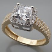 14K Yellow and White Gold Ring - Swarovski Zirconia Solitaire.