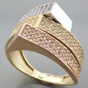 14K Tri Colour White Yellow and Rose gold Ring - Italian Design Swarovski Zirconia.
